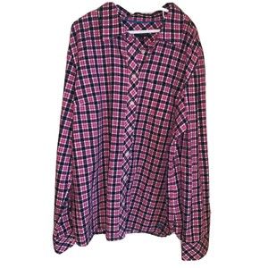 Talbots Size M Button Down Shirt Blouse Stretch Long Sleeve Pink Black Plaid